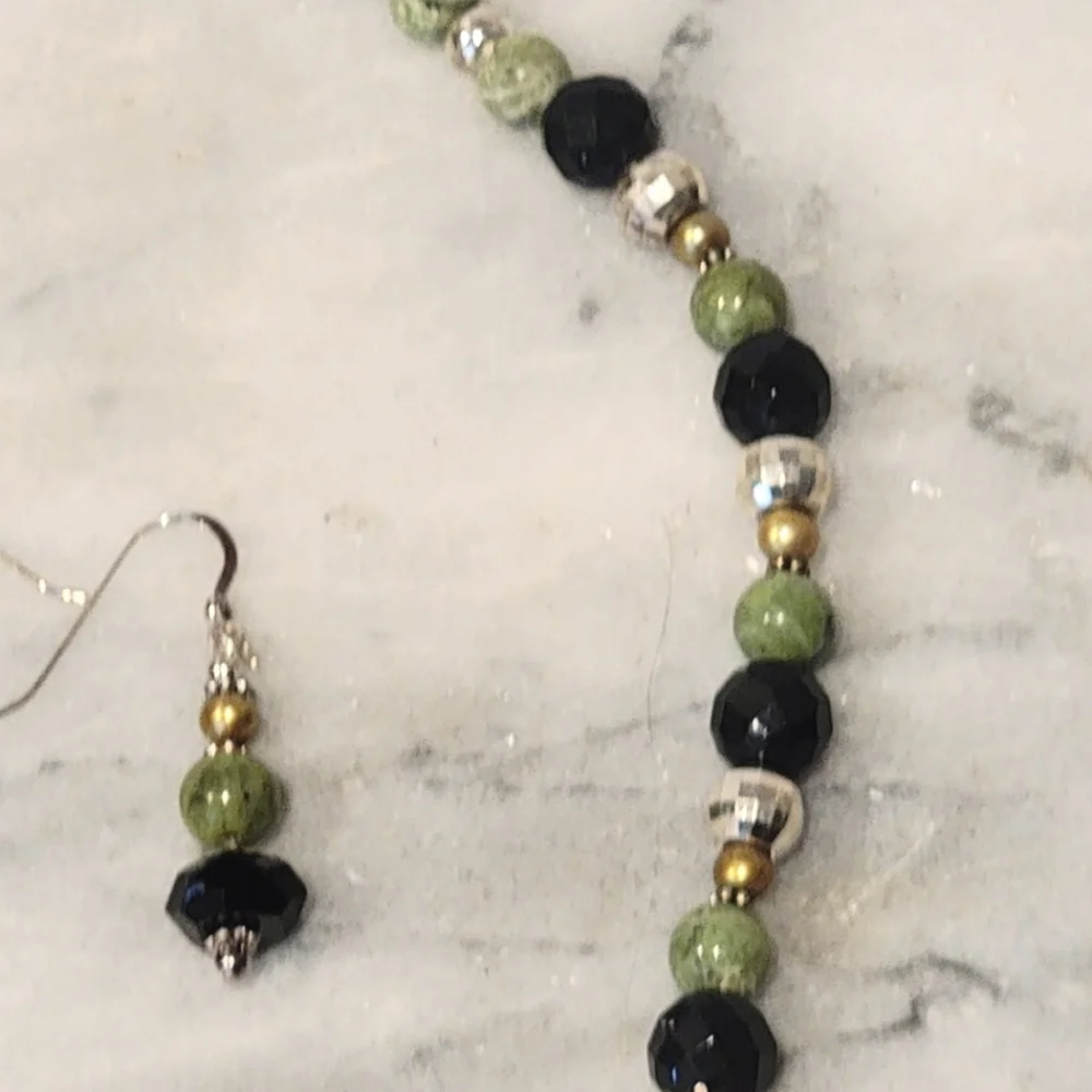 Jade Pearl Sterling Sterling Necklace Earring Set Rutimated Quartz 925 18.5" - Picture 2 of 9